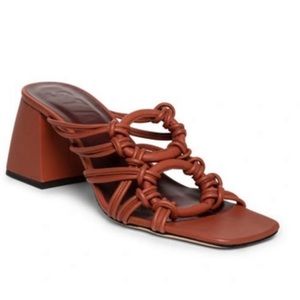 STAUD Adeline Knotted Leather Heels in Spice